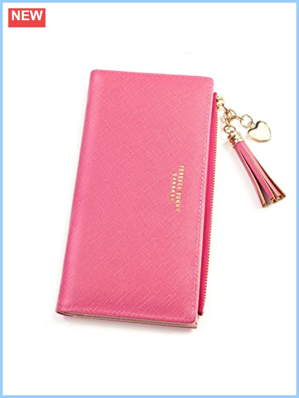 Womens Slim Minimalist Wallet 12 Card Slots Zip Clutch Tassels